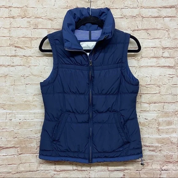AE American Eagle Womens Puffer Vest Size S Full Zip Pockets Solid Navy Blue - Picture 1 of 6